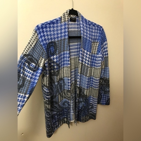 Talbots Womens Pure Merino Wool Houndstooth Paisley Print Open Cardigan Size M - Picture 7 of 15